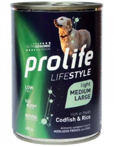 prolife dog lifestyle adult light medium/large 400gr codfish&rice zpu.39568