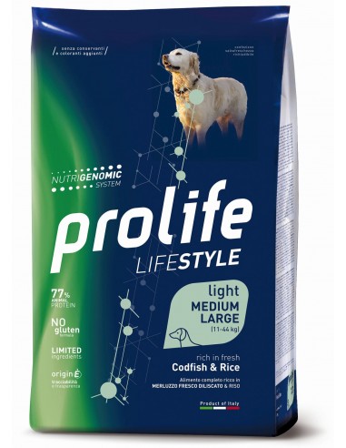 prolife dog lifestyle adult medium/large 12kg codfish&rice zpd.35065