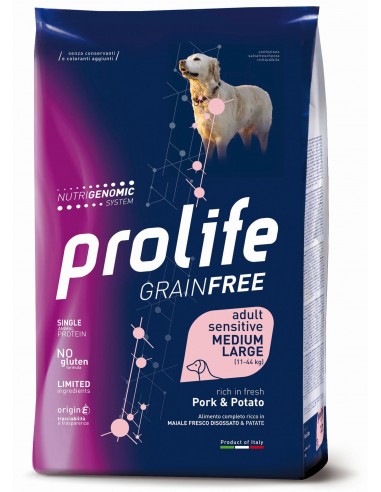 prolife dog grain free adult sensitive medium large 2,5kg pork&potato zpd.35355