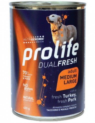 prolife dog dualfresh adult medium/large 400gr turkey&pork zpu.39469