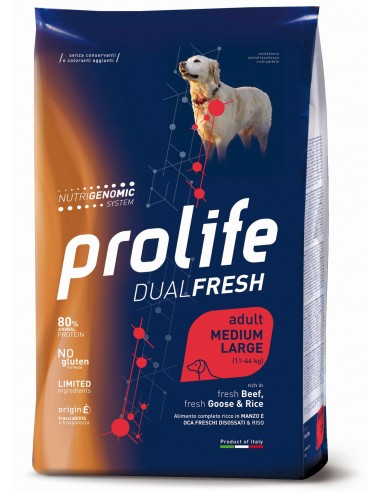 prolife dog dual fresh adult medium large 2,5kg beef/goose&rice zpd.34808