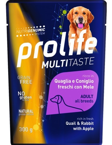 prolife dog adult multitaste busta 300gr quaglia coniglio mele zcu.26551