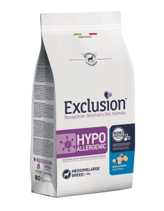 exclusion diet dog 12kg adult medium/large breed hypoallergenic fish&potatoes hyfm11