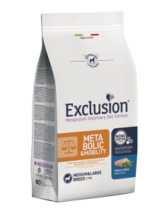 exclusion diet dog 12kg adult medium/large breed metabolic & mobility pork & fibres mepm11