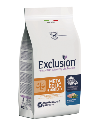 exclusion diet dog 12kg adult medium/large breed metabolic & mobility pork & fibres mepm11
