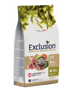 exclusion dog monoprotein noble grain 12kg adult large breed agnello ngall12