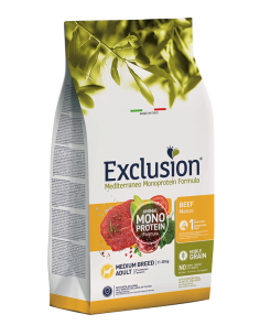 exclusion dog monoprotein noble grain 12kg adult medium breed manzo ngabm12