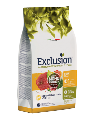 exclusion dog monoprotein noble grain 12kg adult medium breed manzo ngabm12