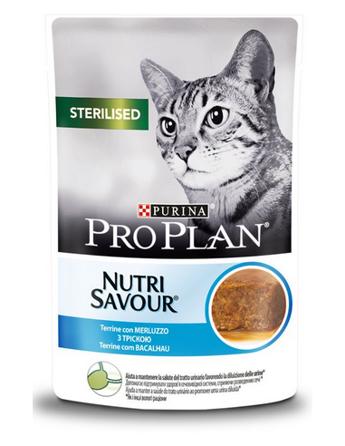 PRO PLAN CAT 85GR BUSTA STERILISED TENERI PEZZETTI IN MOUSSE CON MERLUZZO 12424536