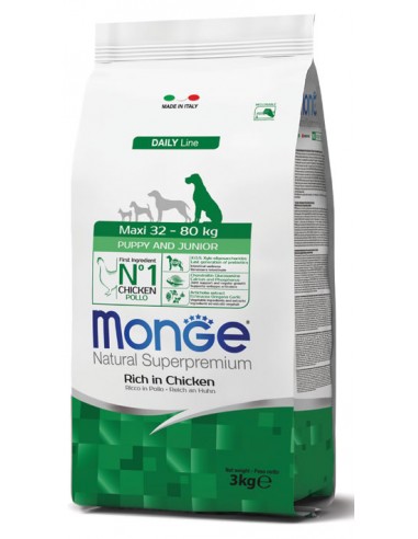 monge dog 3kg puppy&junior maxi daily line pollo
