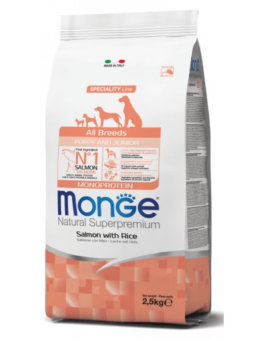 monge dog 2,5kg puppy&junior all breeds speciality line monoprotein salmone e riso