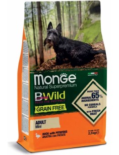 monge dog 2,5kg bwild grain free mini adult anatra e patate
