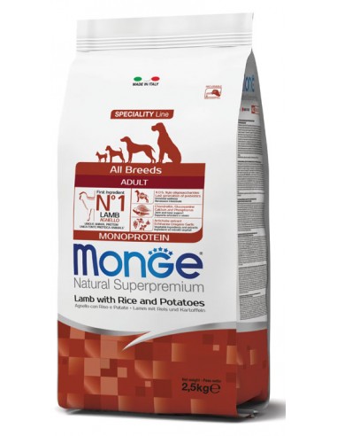monge dog 2,5kg adult extra small speciality line agnello riso patate