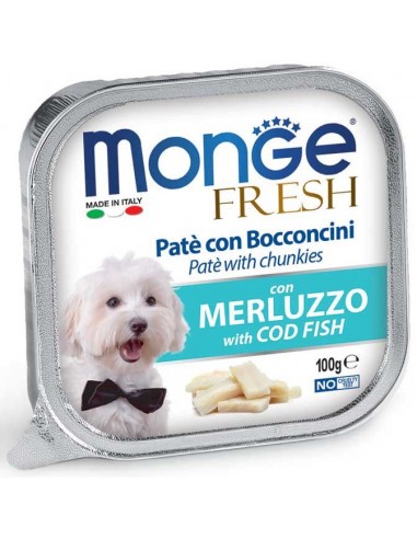 monge dog 100gr fresh pate' vaschetta bocconcini merluzzo
