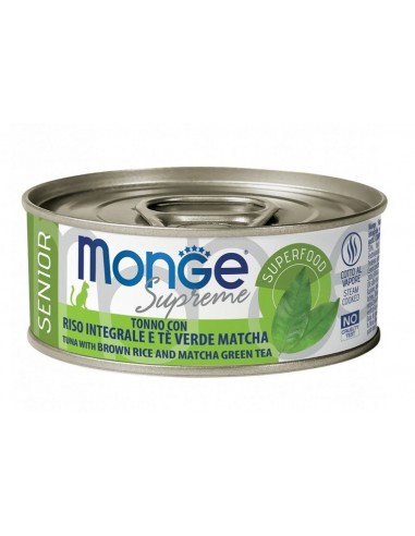 monge cat 80gr lattina supreme senior tonno riso integrale matche te verde