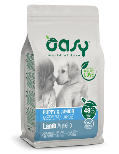 oasy dry dog 12kg monoproteico puppy medium/large agnello oadodpla1200a