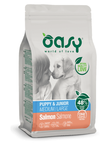 oasy dry dog 12kg monoproteico puppy medium/large salmone oadodpls1200a