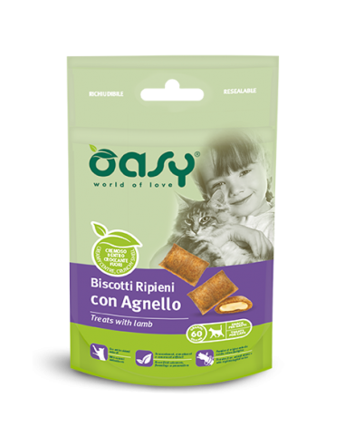 oasy snack cat biscotti ripieni con agnello 60gr oascbrag0060