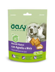 oasy snack dog biscotti ripieni con agnello e mela 80gr oasdbram0080