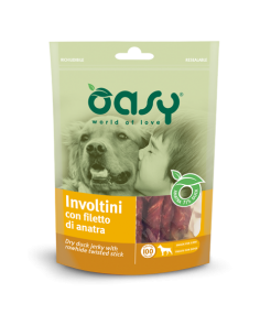 oasy snack dog involtini con filetto di anatra 350gr oasninan0350