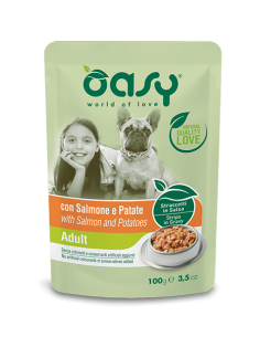 oasy wet dog 100gr straccetti in salsa adult salmone e patate oawsdas80010