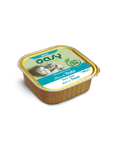 oasy wet cat 100gr adult delizioso pate' adult ricco di trota vaschetta oawpctrv0010