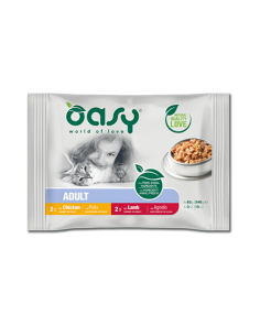 oasy wet cat 340gr adult bocconcini pollo e agnello multipack 4x85gr oawcacaf0340 flash 1,99