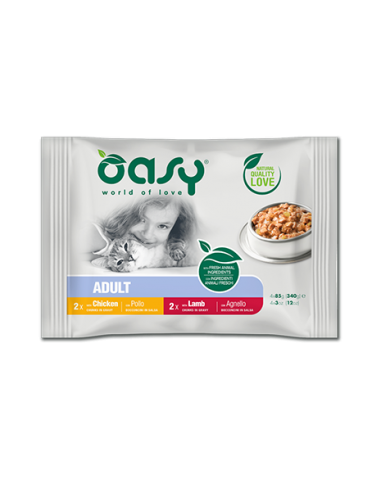 oasy wet cat 340gr adult bocconcini pollo e agnello multipack 4x85gr oawcacaf0340 flash 1,99