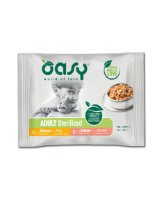 oasy wet cat 340gr adult sterilized bocconcini pollo e salmone multipack 4x85gr  oawcastf0340 flash 1,99