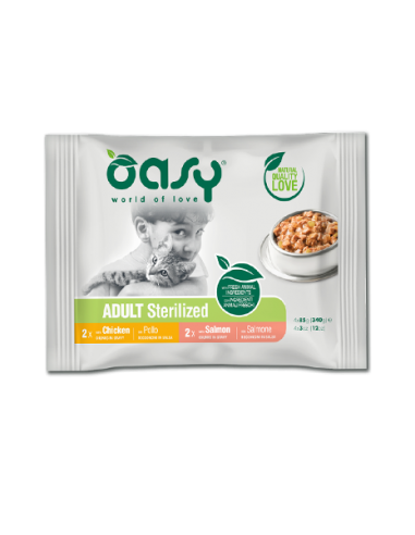 oasy wet cat 340gr adult sterilized bocconcini pollo e salmone multipack 4x85gr  oawcastf0340 flash 1,99