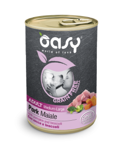 oasy wet dog 400gr grain free adult medium/large maiale oawgdalml0040