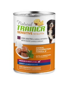 trainer natural sensitive dog 400gr med/maxi ad anatra e cereali