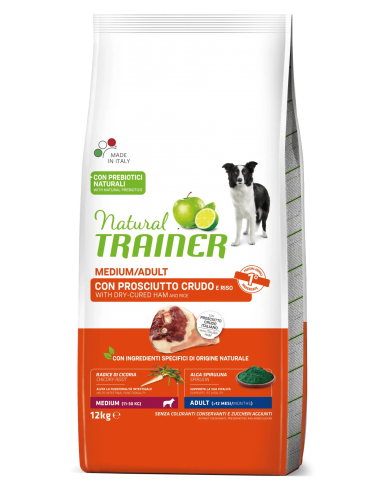 trainer natural dog 12kg adult medium prosciutto crudo e riso