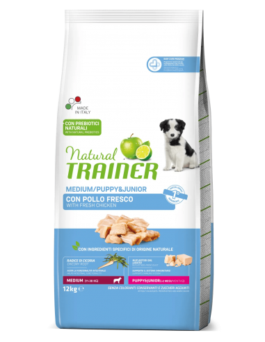 trainer natural dog 12kg puppy&junior medium pollo