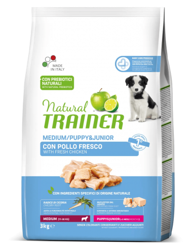 trainer natural dog 3kg medium puppy&junior pollo
