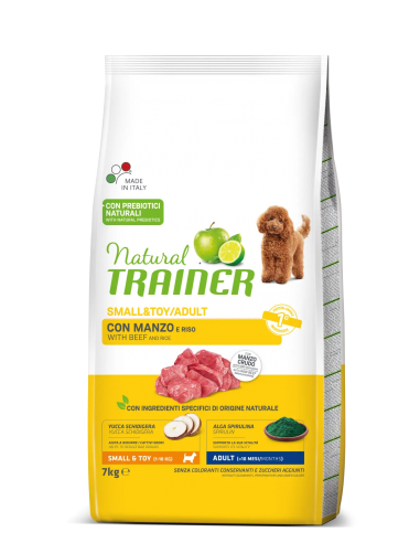 trainer natural dog 7kg adult small&toy manzo e riso
