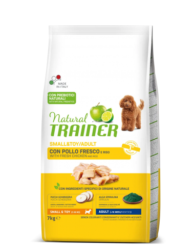 trainer natural dog 7kg adult small&toy pollo e riso