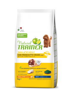 trainer natural dog 7kg adult small&toy prosciutto crudo e riso