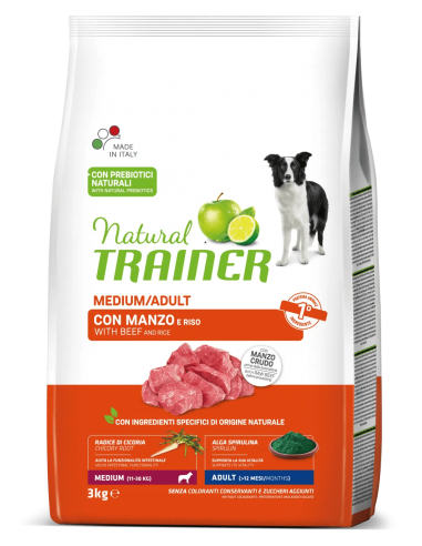 trainer natural dog 3kg medium ad manzo riso