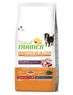 trainer natural sensitive dog 12kg adult med/maxi anatra e cereali
