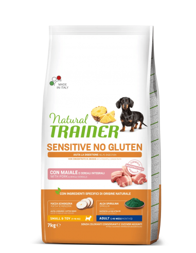 trainer natural sensitive dog 7kg adult mini maiale e cereali integrali