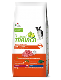 trainer natural dog 12kg adult medium manzo e riso