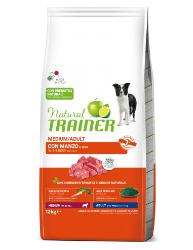 trainer natural dog 12kg adult medium manzo e riso