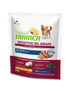 trainer natural sensitive no grain dog 800gr small&toy ad con trota e patate