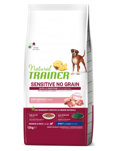 trainer natural sensitive no grain dog 12kg adult med/maxi maiale e patate