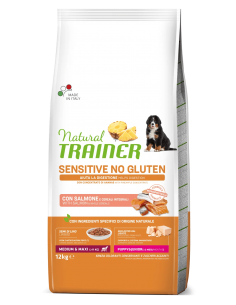 trainer natural sensitive dog puppy&junior 12kg med/maxi salmone e cereali