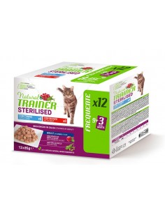 trainer natural cat adult sterilised multipack 9+3 gratis 12x85gr tonno e manzo