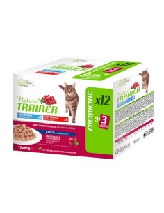 trainer natural cat adult multipack 9+3 gratis 12x85gr tonno e manzo