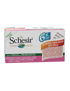 schesir cat 6x50gr multipack lattina pollo e prosciutto natural soft jelly 01064129