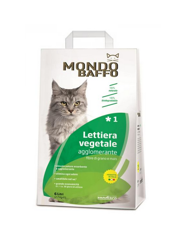 lettiera mondo baffo 6lt (2,7kg) agglomerante vegetale con fibre di grano e mais zml.40540